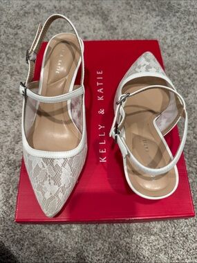 Kelly & Katie White Lace Slingback Heels